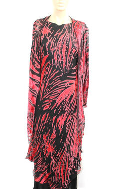 Simply Silk Size S Red Watercolor Dress Sleeveless Jacket Duster Set Metallic